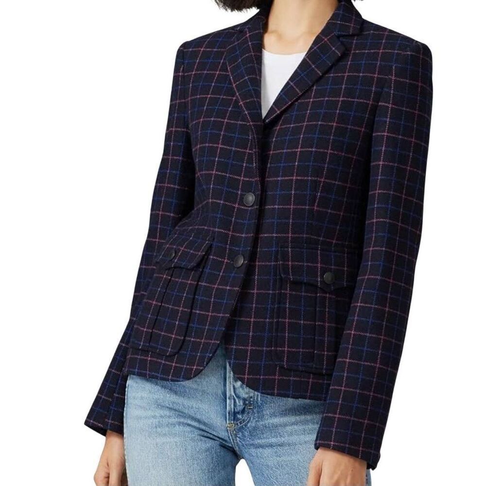 Rag & Bone Blazer Jacket Women's 6 Navy Blue Check Nancie Wool Tailored Preppy
